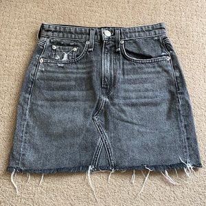 Rag & Bone Black Gray Distressed Denim Mini Skirt High Rise Sz 25 NWOT